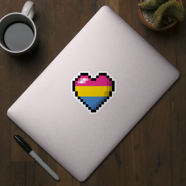 Large Pixel Heart Design in Pansexual Pride Flag Colors by LiveLoudGraphics